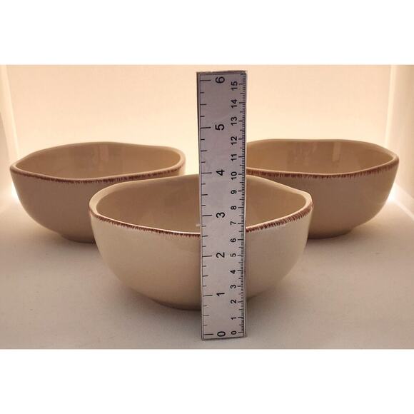 BOWLS-PIER 1-Vintage-Beige-Brown Edges-Essential Collection-Noodle/Soup-Set of 3 - Picture 10 of 11